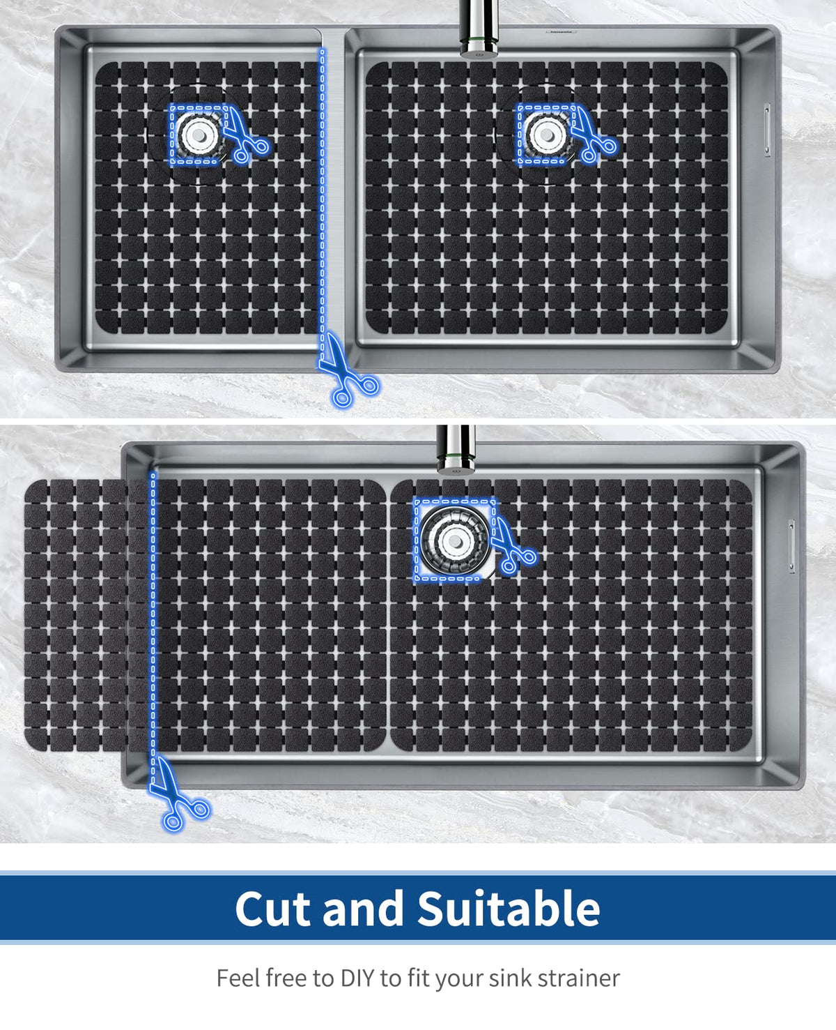 Bigli Sink Mat Protectors for Stainless Steel/Ceramic Sinks, 2 Pack 15.7x11.8 inches, PVC, Fast Draining (Black)