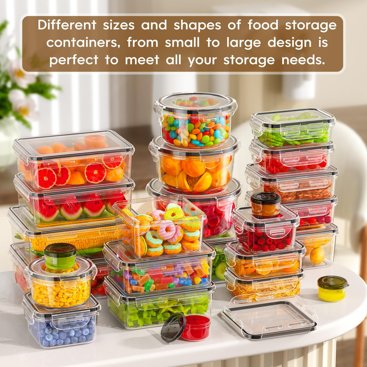 KEMETHY 50 PCS Large Food Storage Containers with Lids, BPA-Free, Airtight