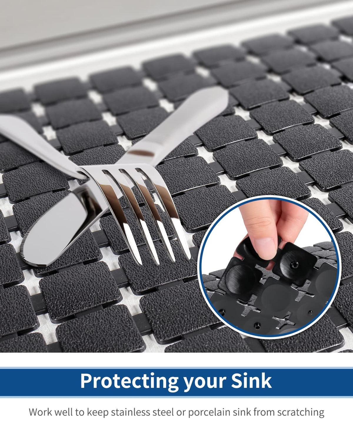 Bigli Sink Mat Protectors for Stainless Steel/Ceramic Sinks, 2 Pack 15.7x11.8 inches, PVC, Fast Draining (Black)