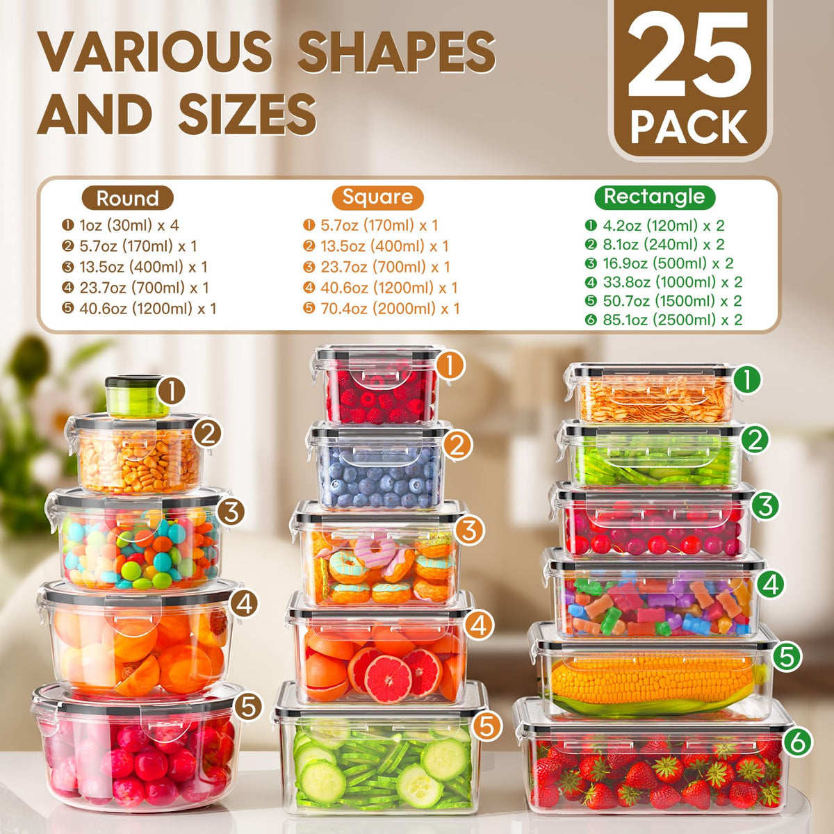 KEMETHY 50 PCS Large Food Storage Containers with Lids, BPA-Free, Airtight