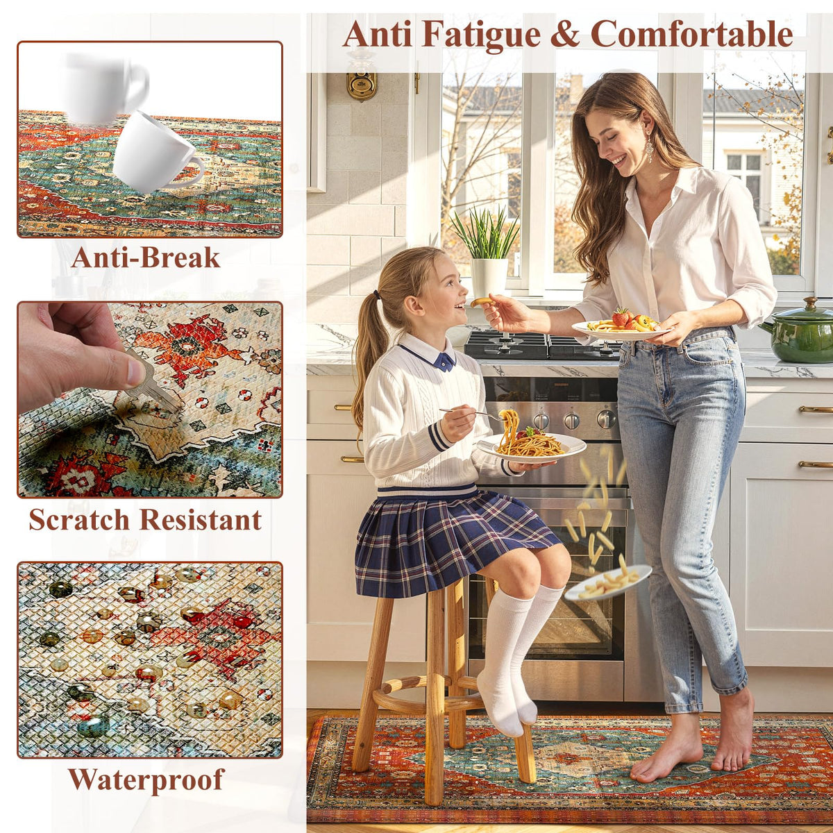 Collive Boho Kitchen Rugs Sets of 2 Fall Kitchen Mats for Floor Waterproof