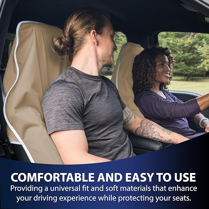 Dri Seats Waterproof Car Seat Cover – Premium Sweat Towel with Slip Resistant Backing for Front Seats in Cars, Trucks, SUVs – Universal Seat Covers & Liner, Easy Install (Tan, Large)
