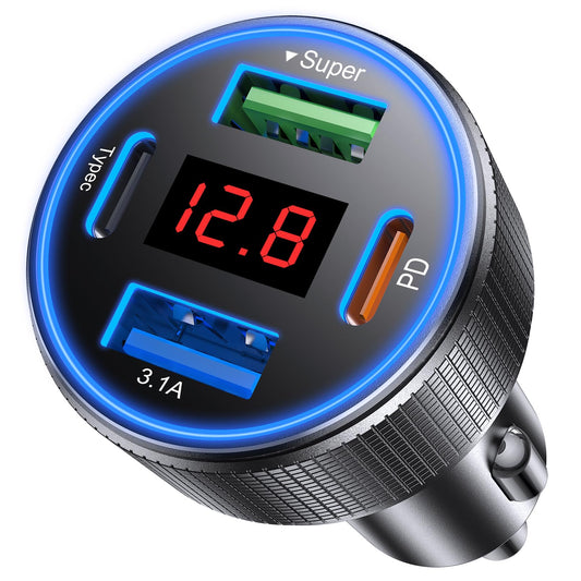 AGEK Car Charger USB C Fast Charge 78W 4-Port Cigarette Lighter USB Charger