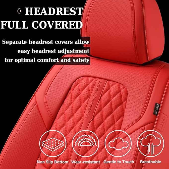 Coverado Seat Covers, Car Front Seat Covers with Backrest, Nappa Leather Car Seat Protectors,Waterproof &Breathable,Anti-Slip Automotive Seat Cushion, Universal Fit for Most Vehicles,2Pcs Red