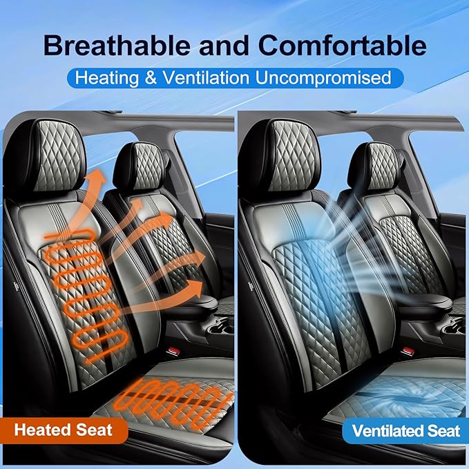 Fit CRV Car Seat Covers for Select Honda CR-V 2011-2026 - Premium Full Coverage Leather, Airbag Compatible, Waterproof & All Weather Seat Protector, Airbag Compatible, Front Pair Black+Gray