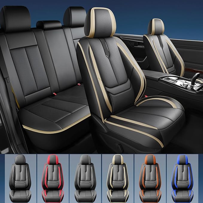 Fit Forester Car Seat Covers for Subaru Forester 2007-2024 2025 2026 -Upgraded Premium Waterproof & Breathable Leather,Airbag Compatible,All-Weather Seat Cushion Protector,2 Front/Black-Beige