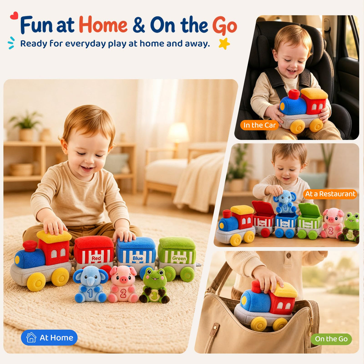 SAIMAND Baby Toys 12-18 Months, Soft Plush Animal Train Sensory Playset
