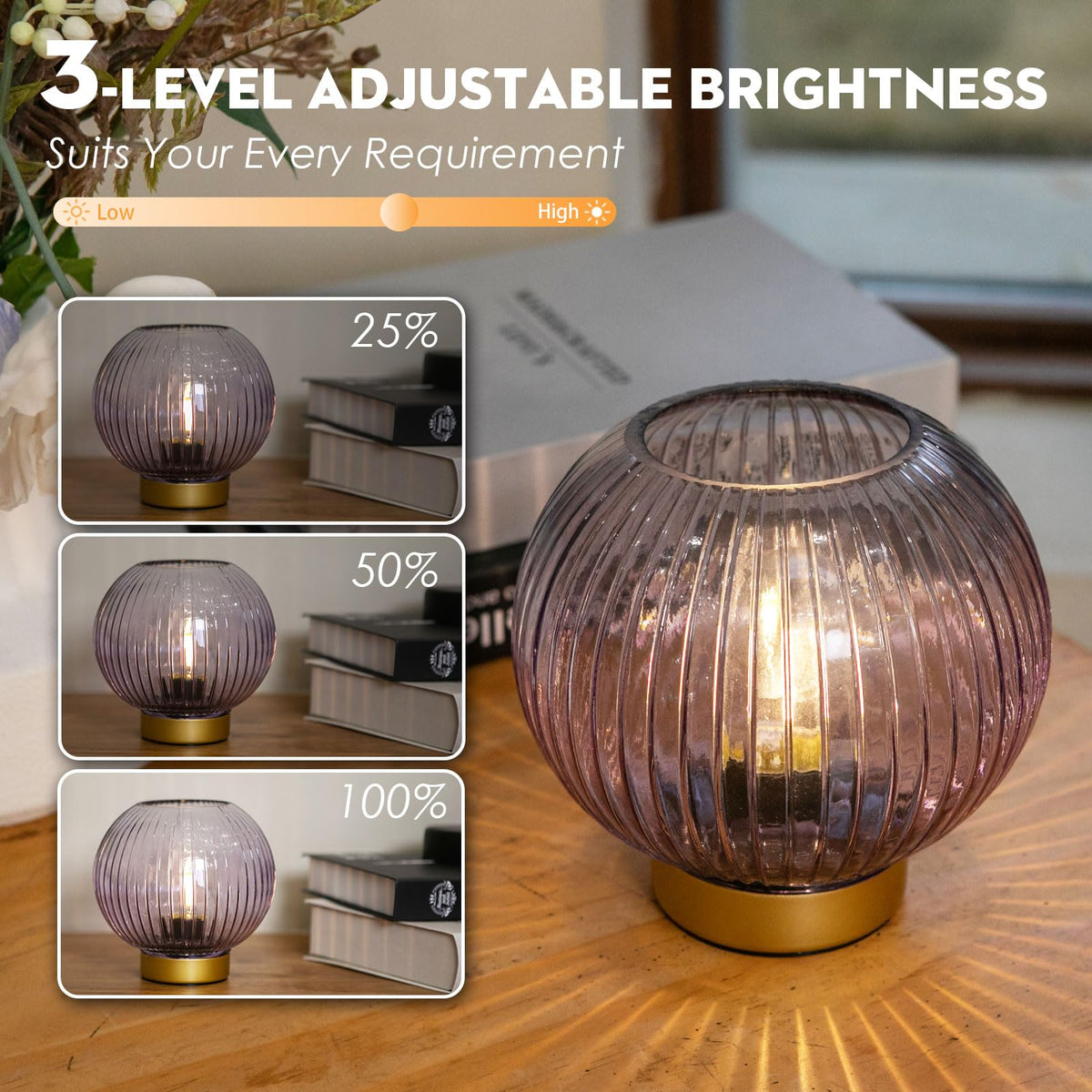 ULAROOM Battery Operated Lamp with Remote Control, Cordless Table Lamps with Timer & Replaceable LED Blub, Portable Dimmable Brightness Small Lamp for New Home Gift Decorative Corner Bedroom (Purple)