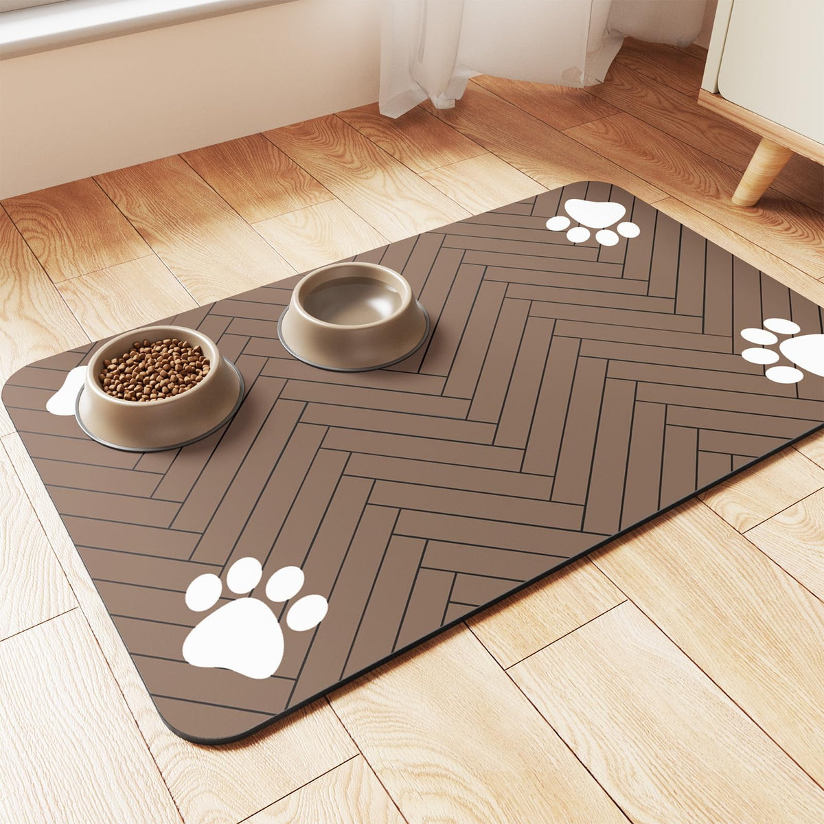 Pet Feeding Mat-Absorbent Pet Placemat for Food and Water Bowl, with Waterproof Rubber Backing, Quick Dry Water Dispenser Mat for Dog and Cat (20"x12", Coffee)