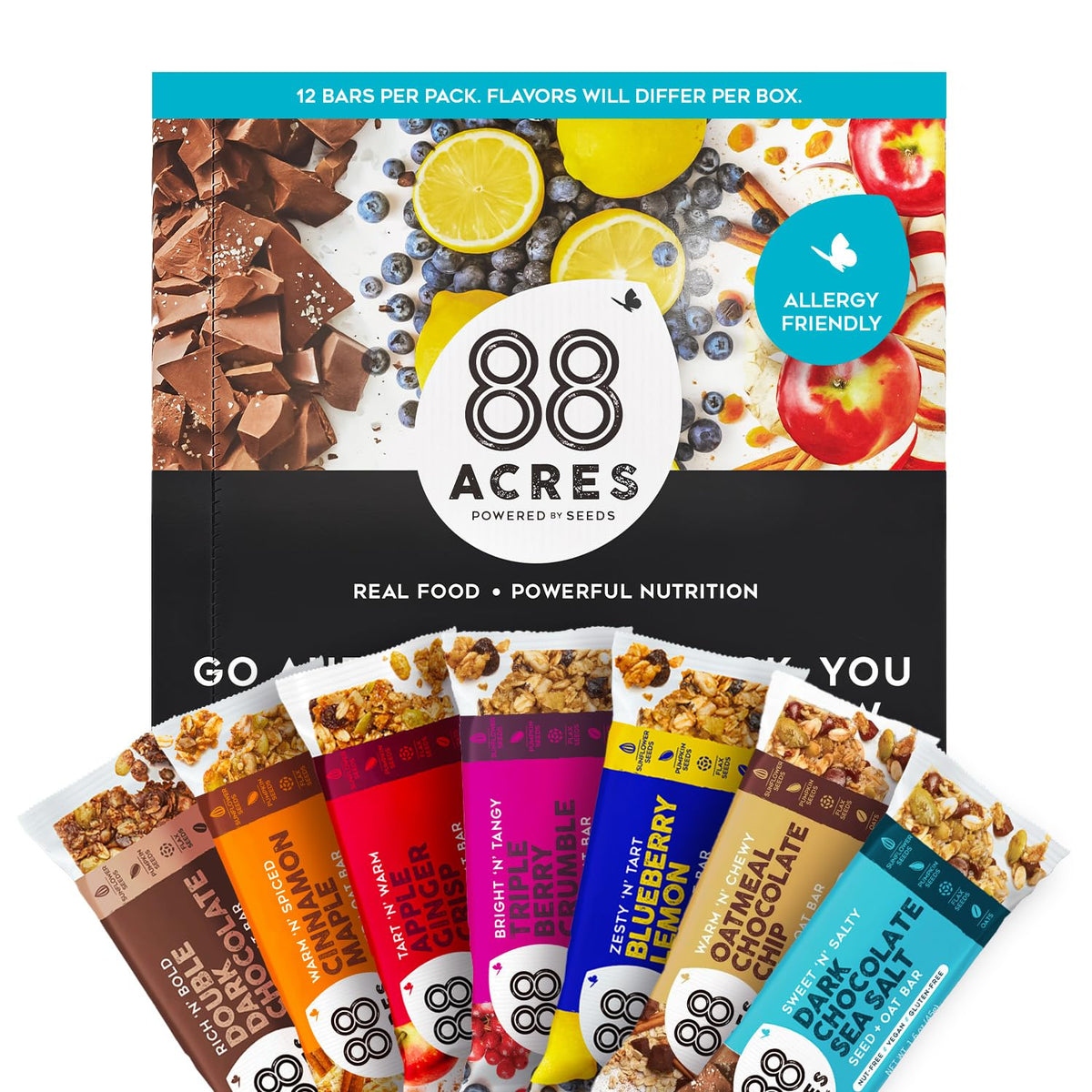 88 Acres Granola Bars Variety Pack – School Safe, Gluten & Nut Free, 12 Count