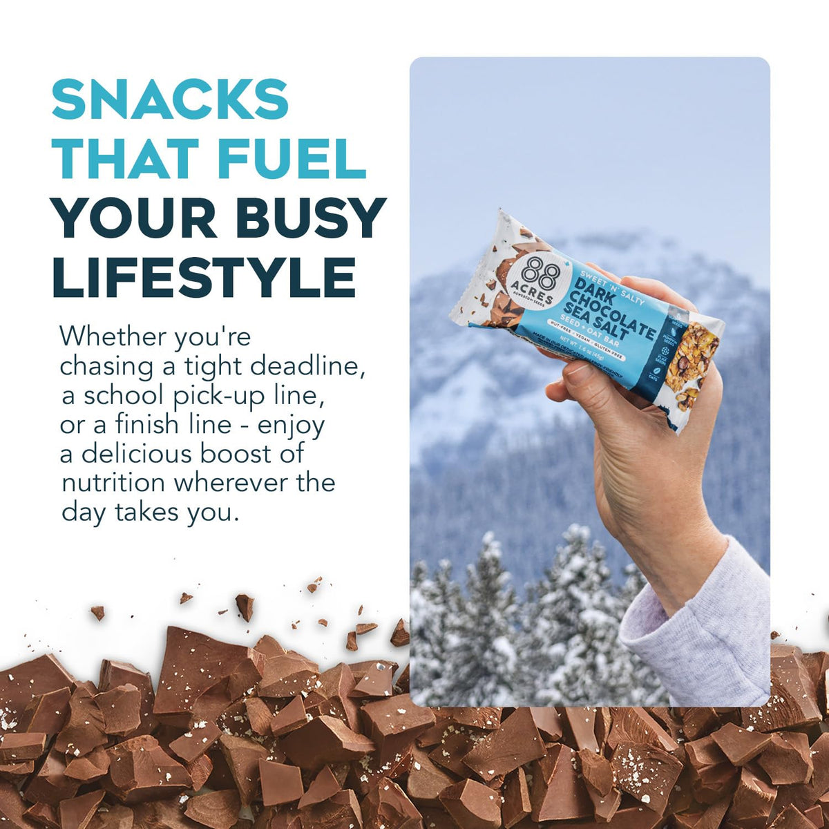 88 Acres Granola Bars – Dark Chocolate Sea Salt, 12 Count | Allergen Free, Gluten Free, Vegan, Non-GMO, Kosher, Individually Wrapped