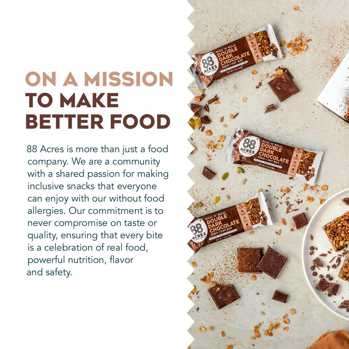 88 Acres Granola Bars | Double Dark Chocolate - Gluten Free, Nut-Free, Vegan Snack Bar, 12 Pack