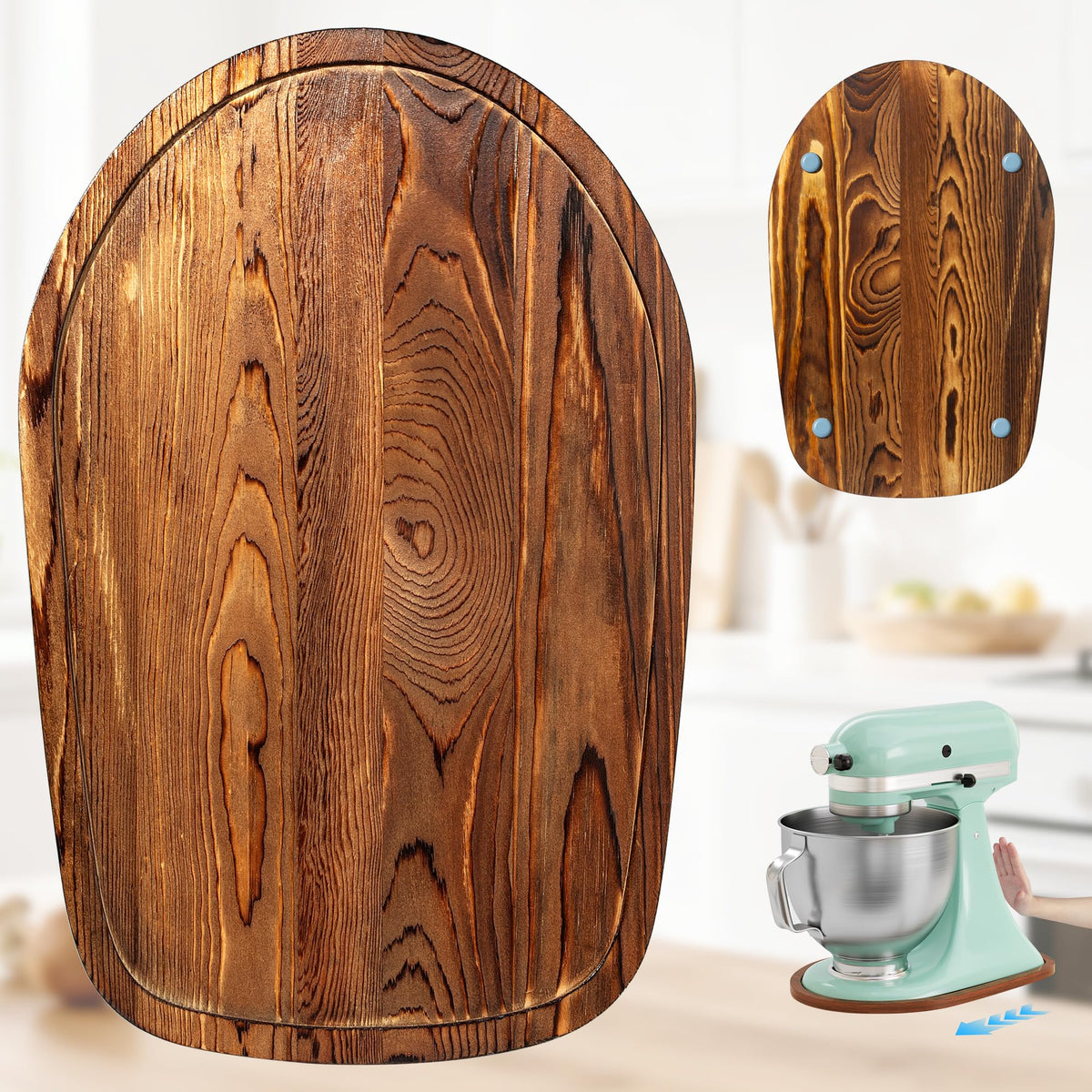 ENVTEK Pine Wood Mixer Slider Mat for KitchenAid 4.5‑5 Qt Tilt‑Head Stand Mixer, Brown