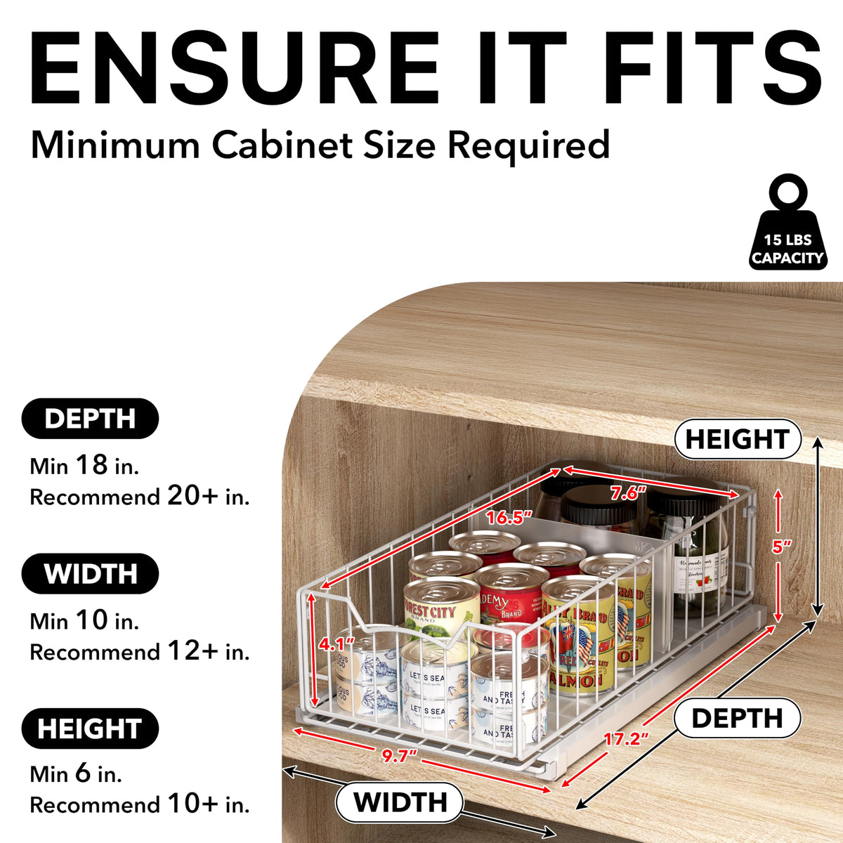 Simple Houseware Pull-Out Cabinet Sliding Basket, 17.2Dx9.7Wx5H, White