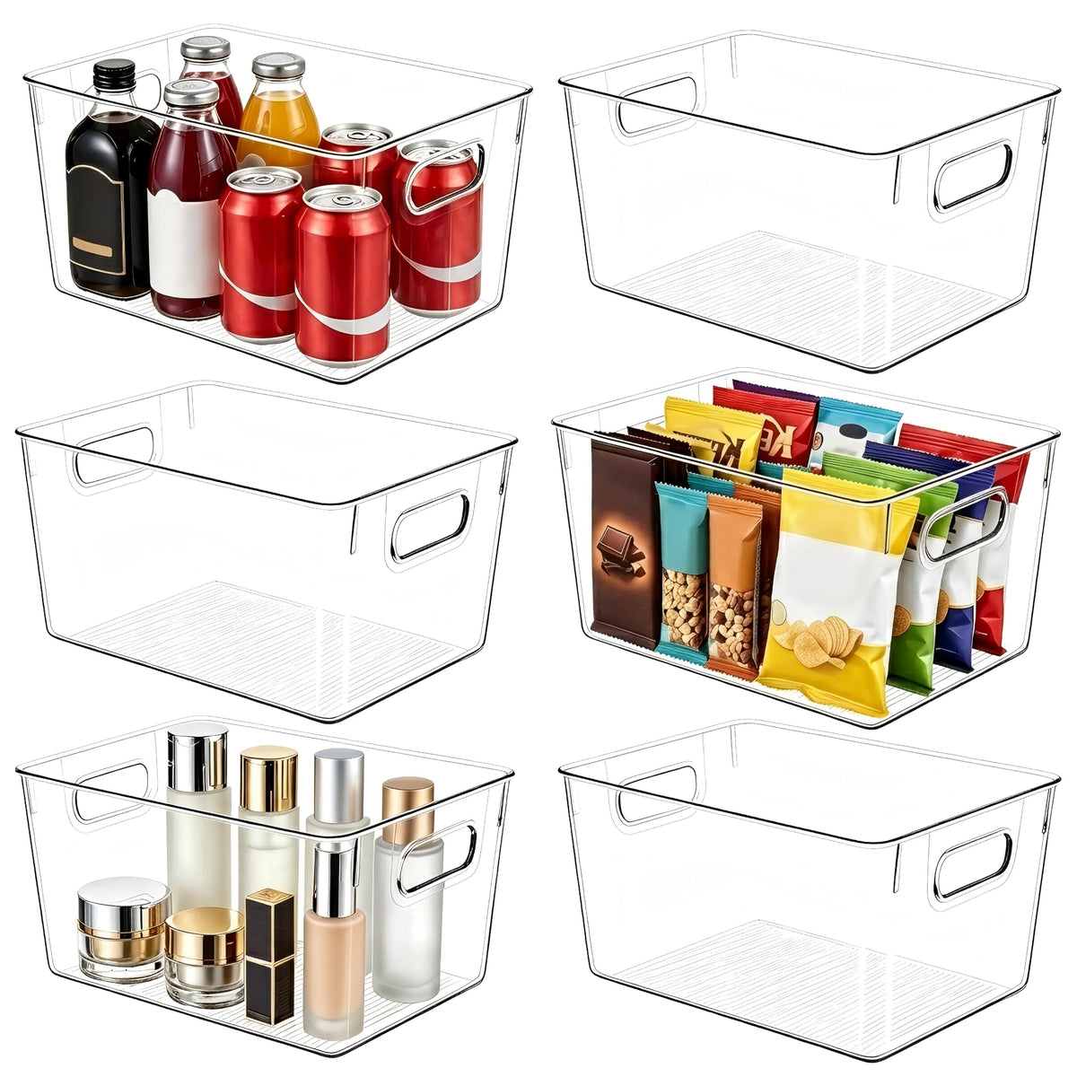 Joymeezo 6 Pack Clear Plastic Storage Bins, Kitchen&Pantry Organizer Large