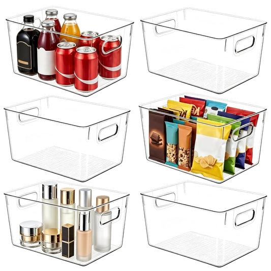 Joymeezo 6 Pack Clear Plastic Storage Bins, Kitchen&Pantry Organizer Large