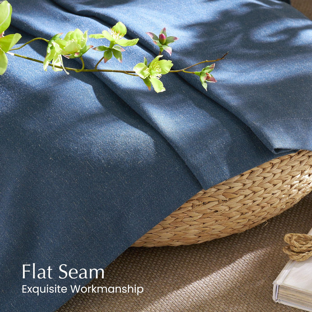 NICETOWN Thick Linen Navy Blue Curtains 96 inches Long, Rod Pocket & Back Tab Flax Semi-Sheer with Light Filtering Window Treatments Privacy Assured for Living Room, W55 x L96, 2 Panels