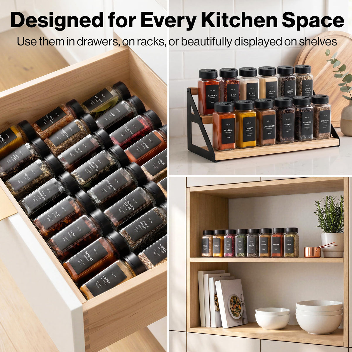 EDELHAUS Glass Spice Jars with Label and Black Sprinkle Lids (24 x 4oz)