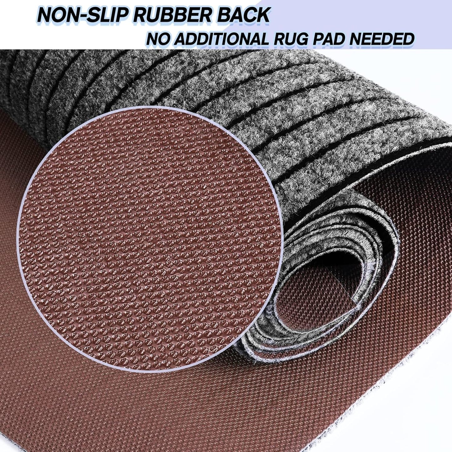Custom Size Backed Non-Slip Area Rugs Runner, Easy Clean, Waterproof Runner Rugs for Hallway Entryway, Kitchen, Laundry, 2FT x 81FT, Gray Stripe