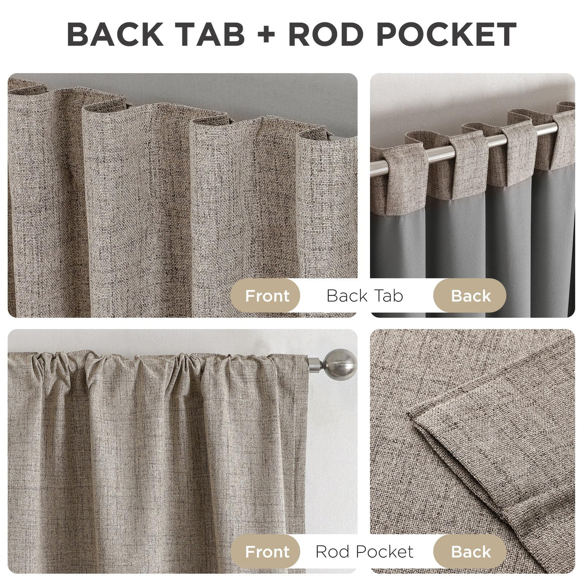 Joydeco 100% Blackout Curtains for Bedroom，Natural Linen Curtains, Thermal Insulated Linen Light Blocking Drapes, Rod Pocket & Back Tabs, Darkening Privacy for Living Room, 52" W x 96" L (Pack of 2)