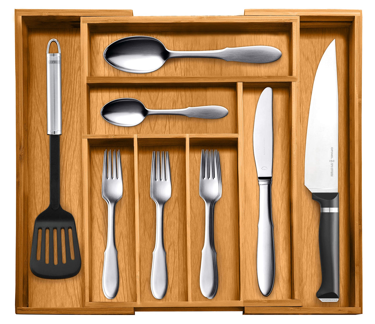 Bellemain Bamboo Kitchen Drawer Organizer, Expandable 8-Slot Tray