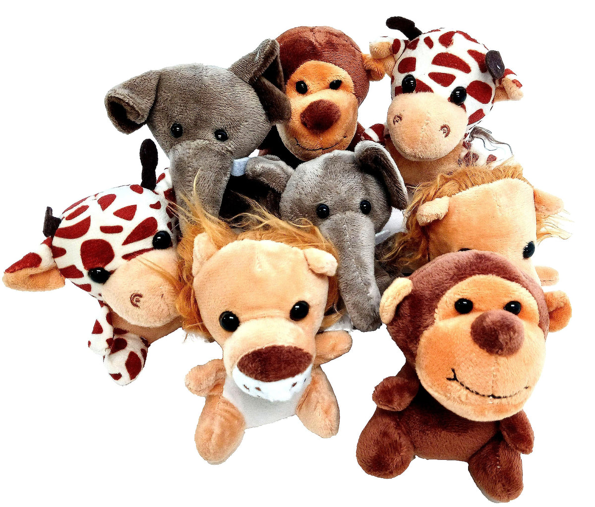 Dondor Plush Zoo Animals, Lion, Giraffe, Monkey & Elephant - Super Soft Plush (8 Piece Set)
