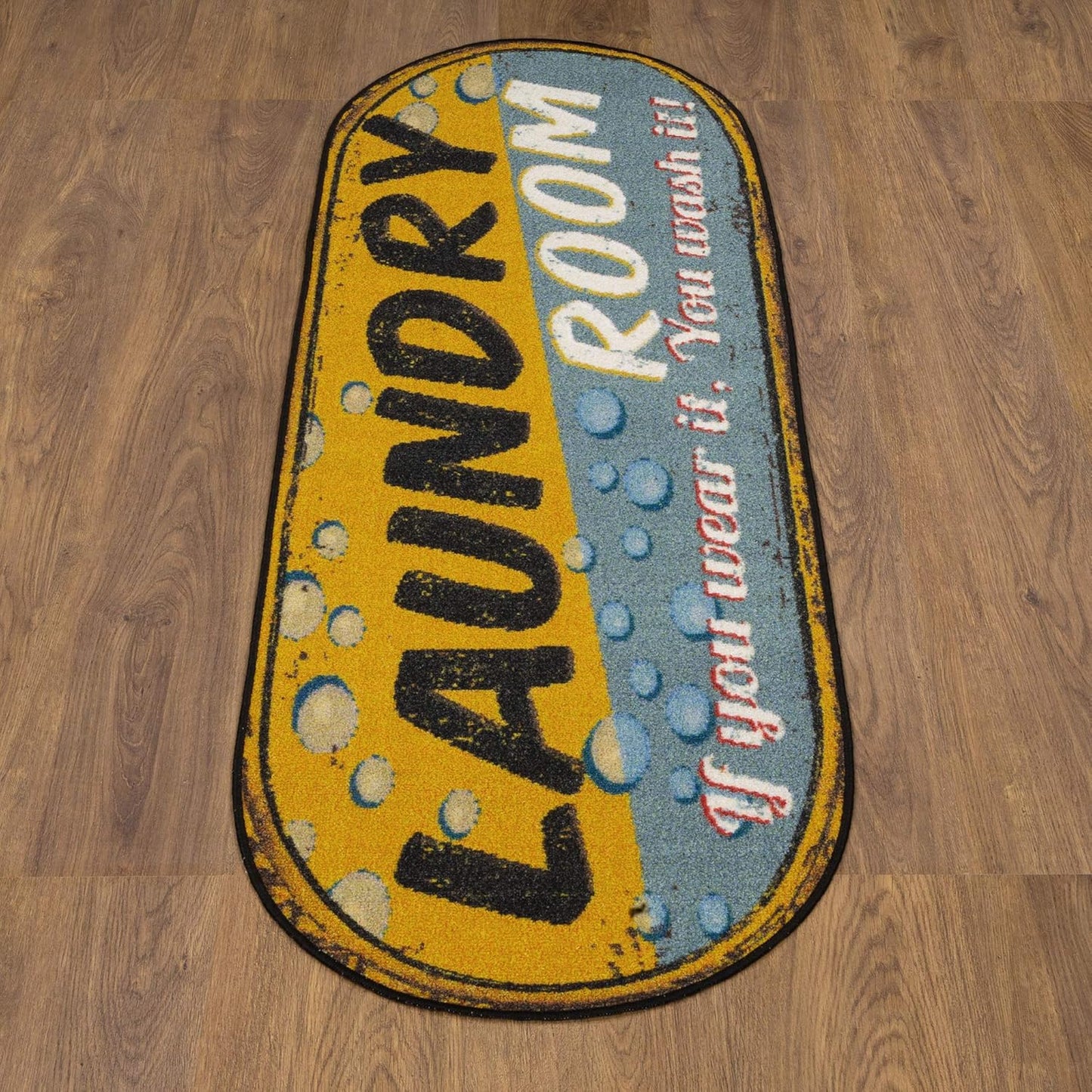 Ottomanson 20" x 59" Oval Laundry Room Rug - Non-Slip Mat for Laundry & Mudroom - Durable, Stain-Resistant, and Easy to Clean - Perfect for High-Traffic Areas - Runner Rug for Entryway, Yellow/Gray