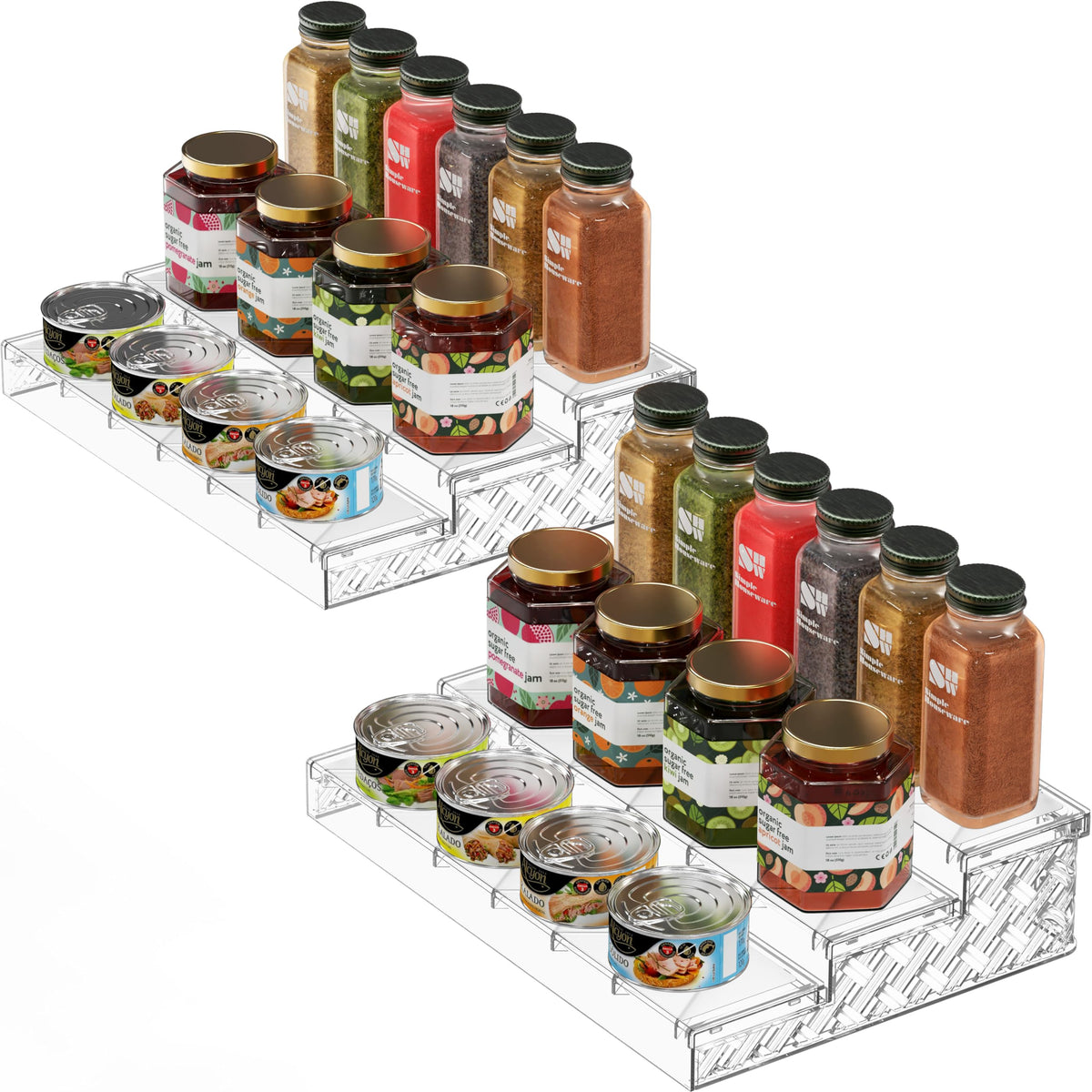 Simple Houseware 3-Tier Spice Shelf Display Organizer, Clear, 2 Packs