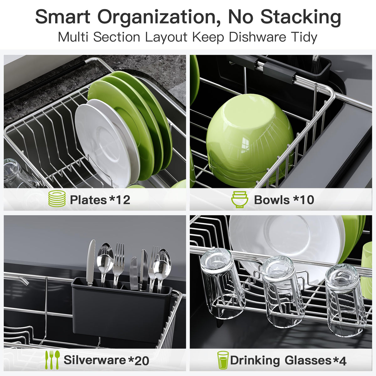 JASIWAY Dish Drying Rack in Sink, Dish Drainer with Cup and Utensil Holder