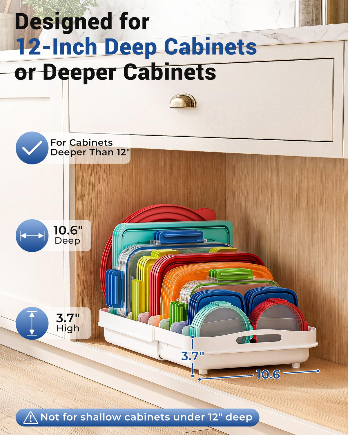 EVERIE Expandable Food Container Lid Organizer for 12-Inch Deep Cabinets