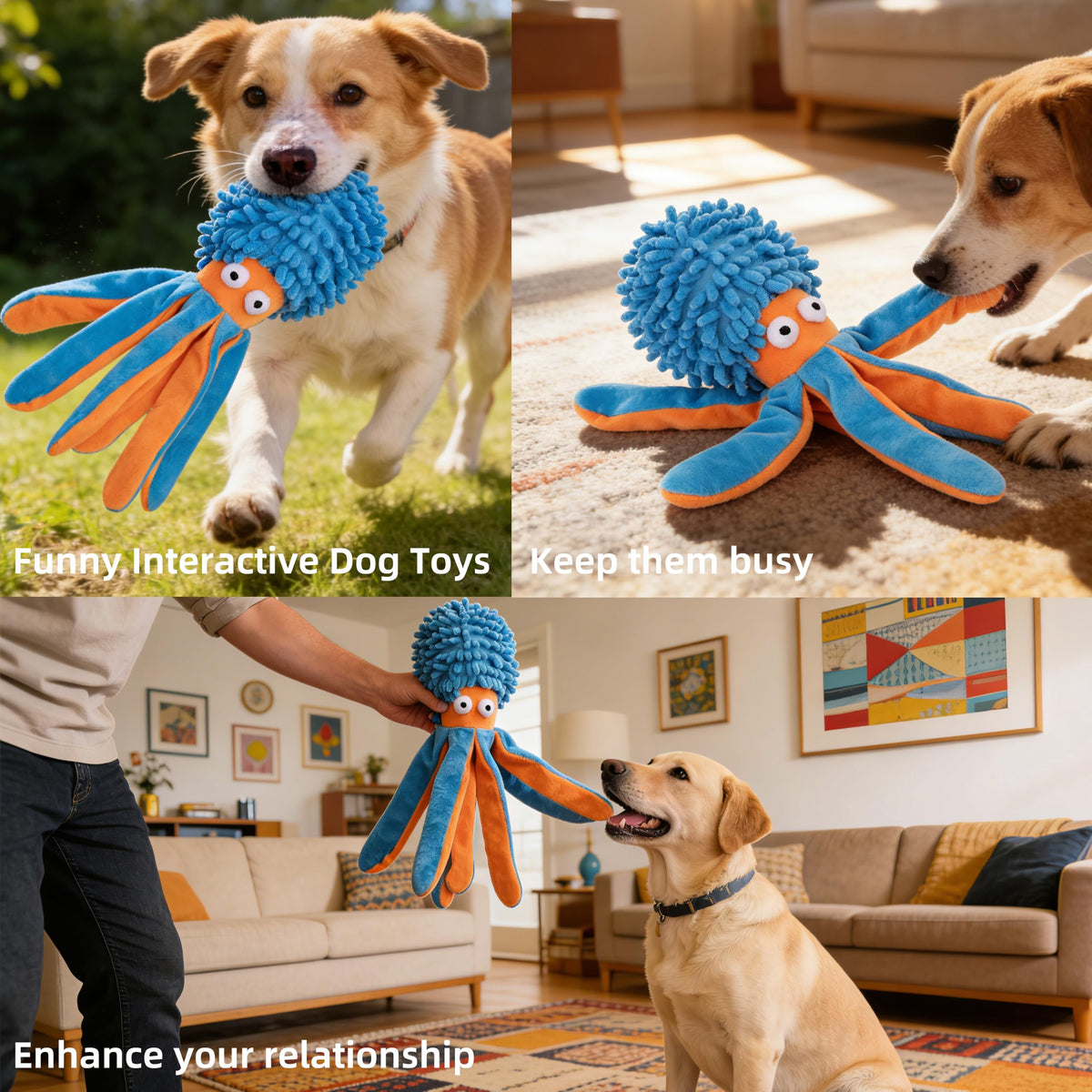 2-Pack Dog Squeak Toys,Plush Puppy Octopus Dog Toys for Small Medium Breed