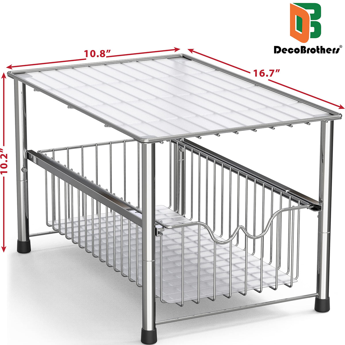 Deco Brothers Stackable Under Sink Organizer with Sliding Basket, Chrome