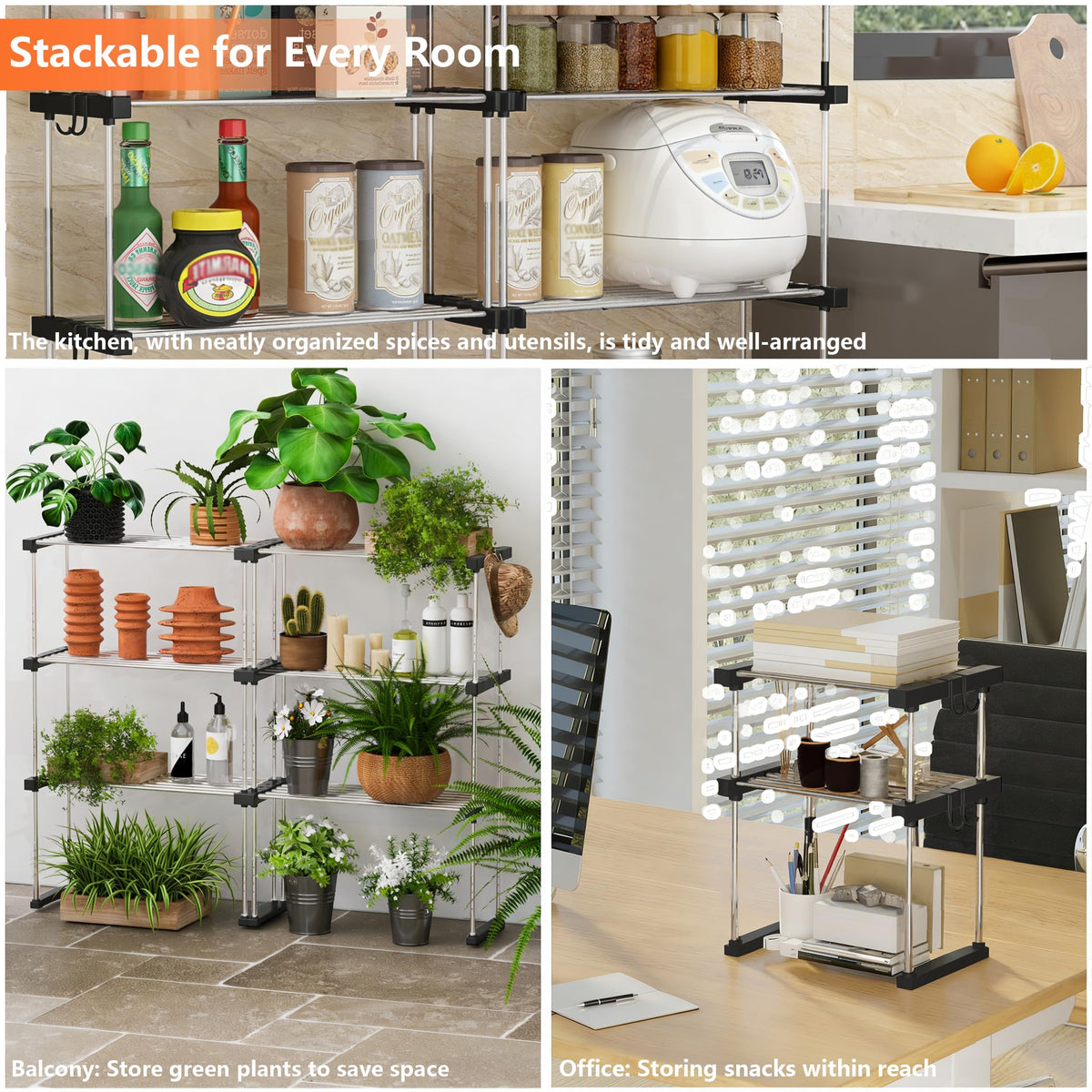 Expandable Cabinet Organizer Shelf, Stackable Storage Shelves(2 PACK)
