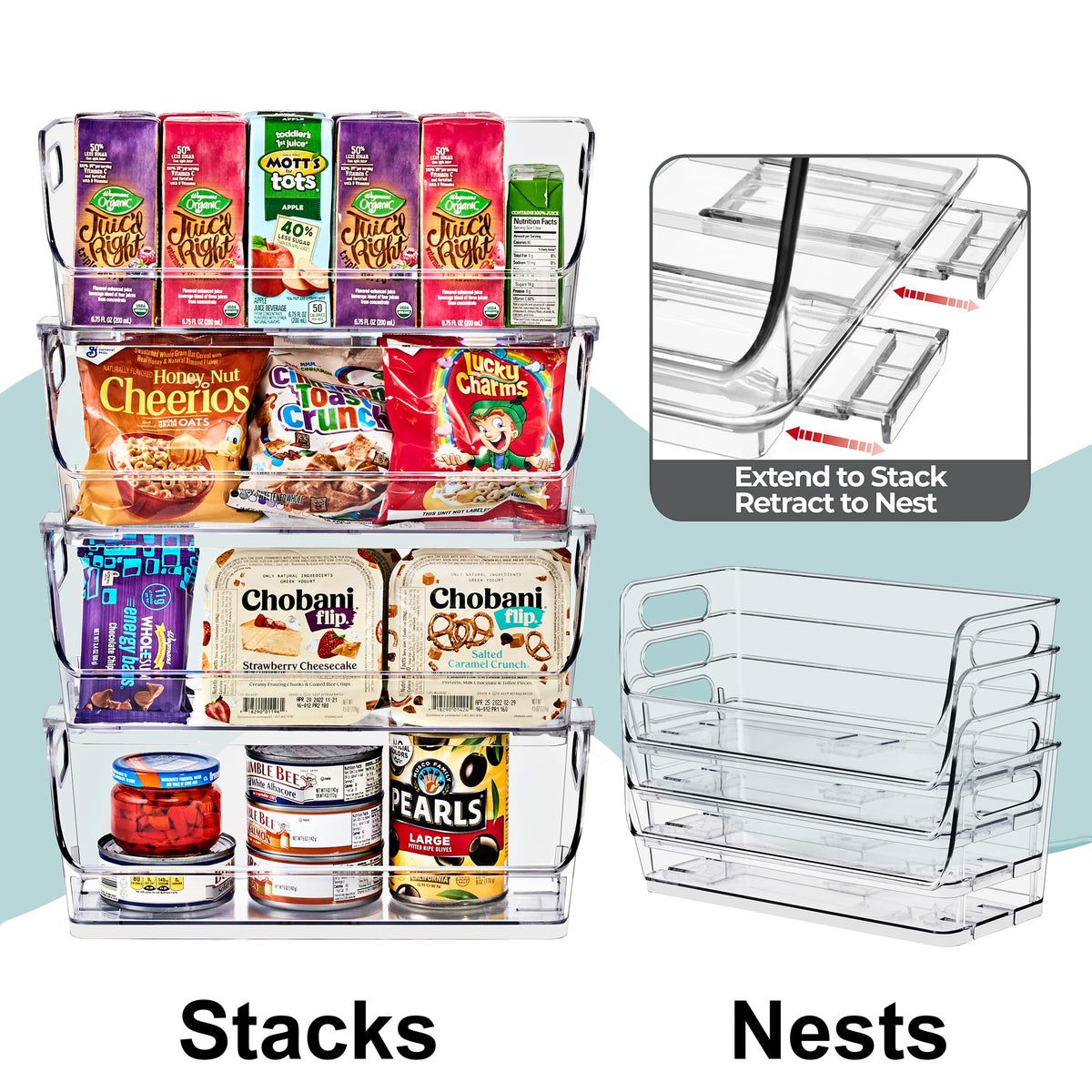 Sorbus Clear Pantry Organizer with Stackable Storage Bins, Open Front