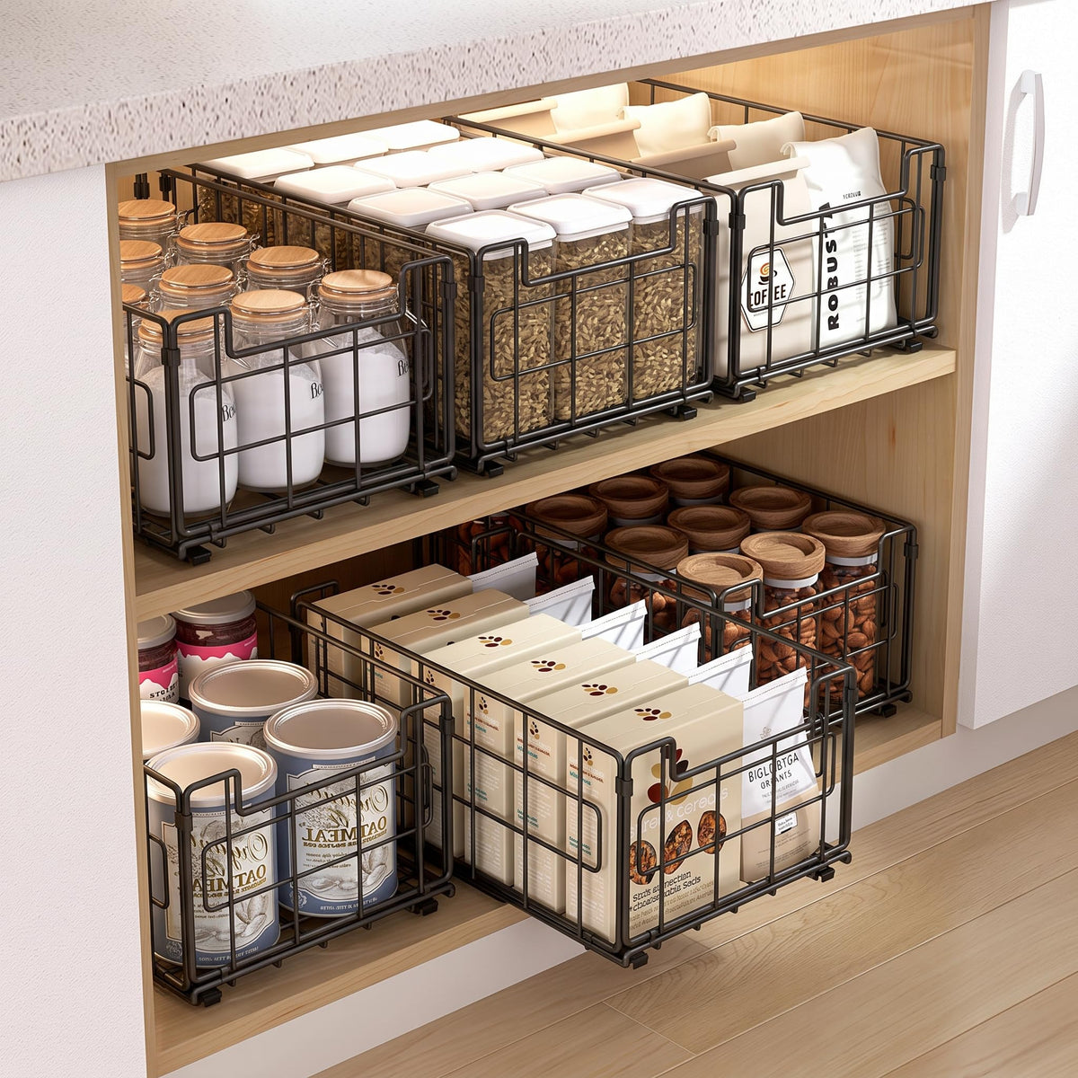 Irishom Expandable Shelf Pull Out Cabinet Basket Organizer, 2 Pack