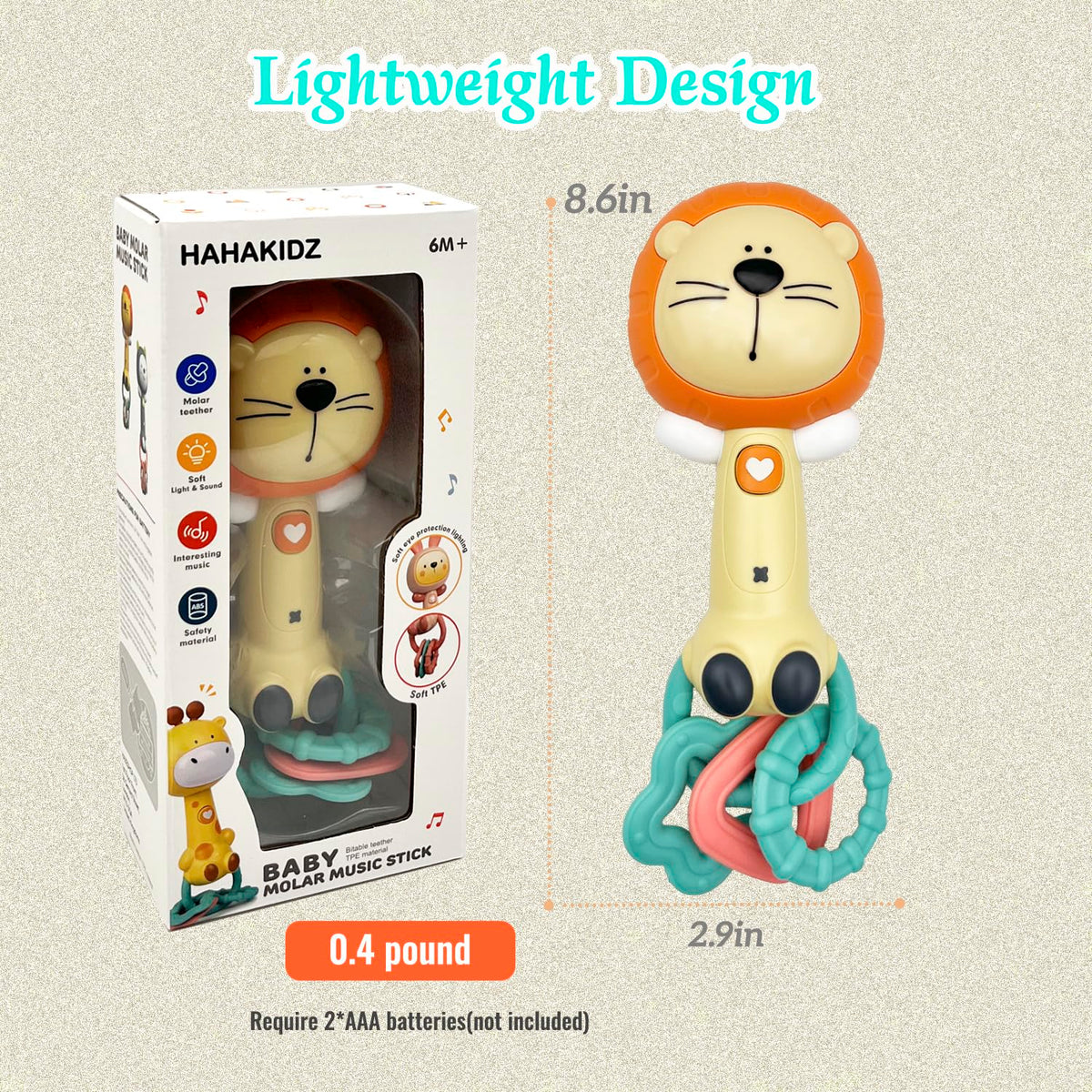 Cute Lion Baby Musical Rattle Toy 6-12-18 Months, Light-Up Teether & Sensory Chew Rubber 1st Birthday Gift for 1+ Year Old Boys Girls (Lion)