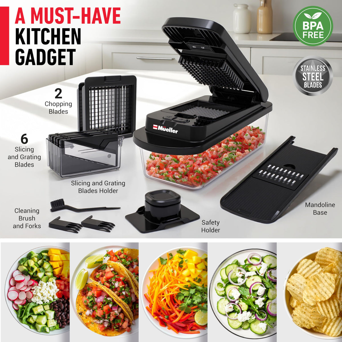 MUELLER HOME Pro-Series 10-in-1, 8 Vegetable Chopper & Mandoline Slicer