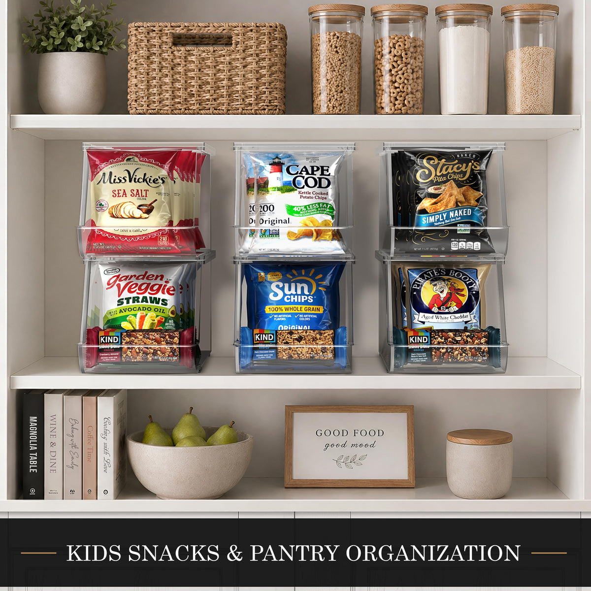 Sorbus Snack Organizer for Pantry, Clear Stackable Chip Bins (4 Pack)