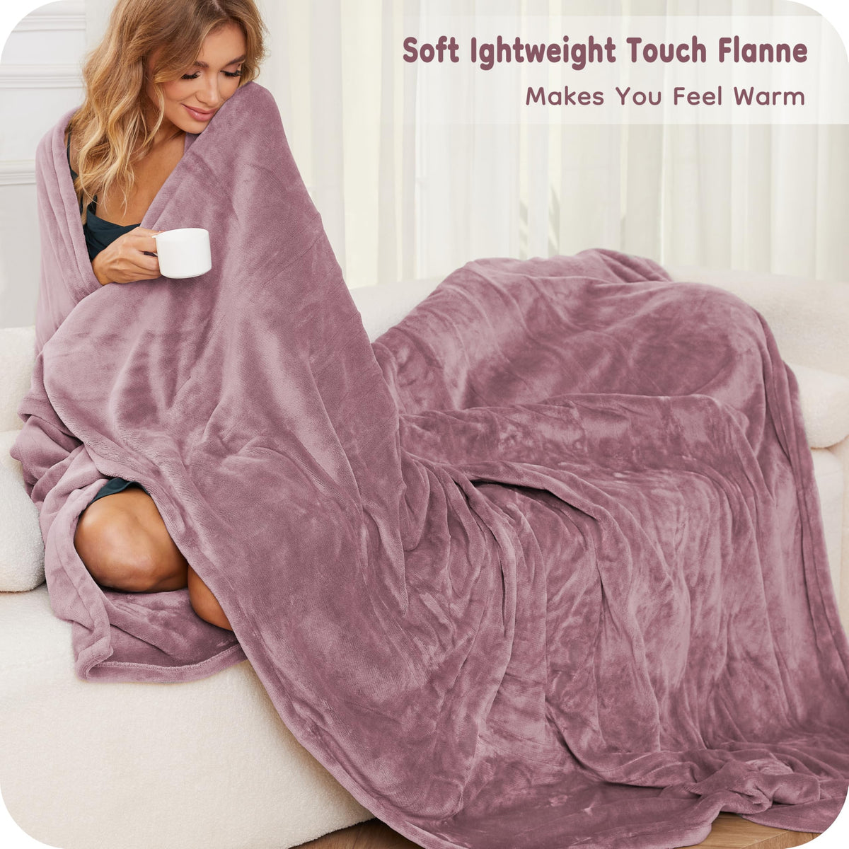 LaffyLo Electric Heated Blanket Queen Size 84" x 90", Soft Flannel Heating Blanket with Dual Controls, 4 Heat Settings, 10-Hour Auto Shutoff, Overheat Protection, Machine Washable, Purple