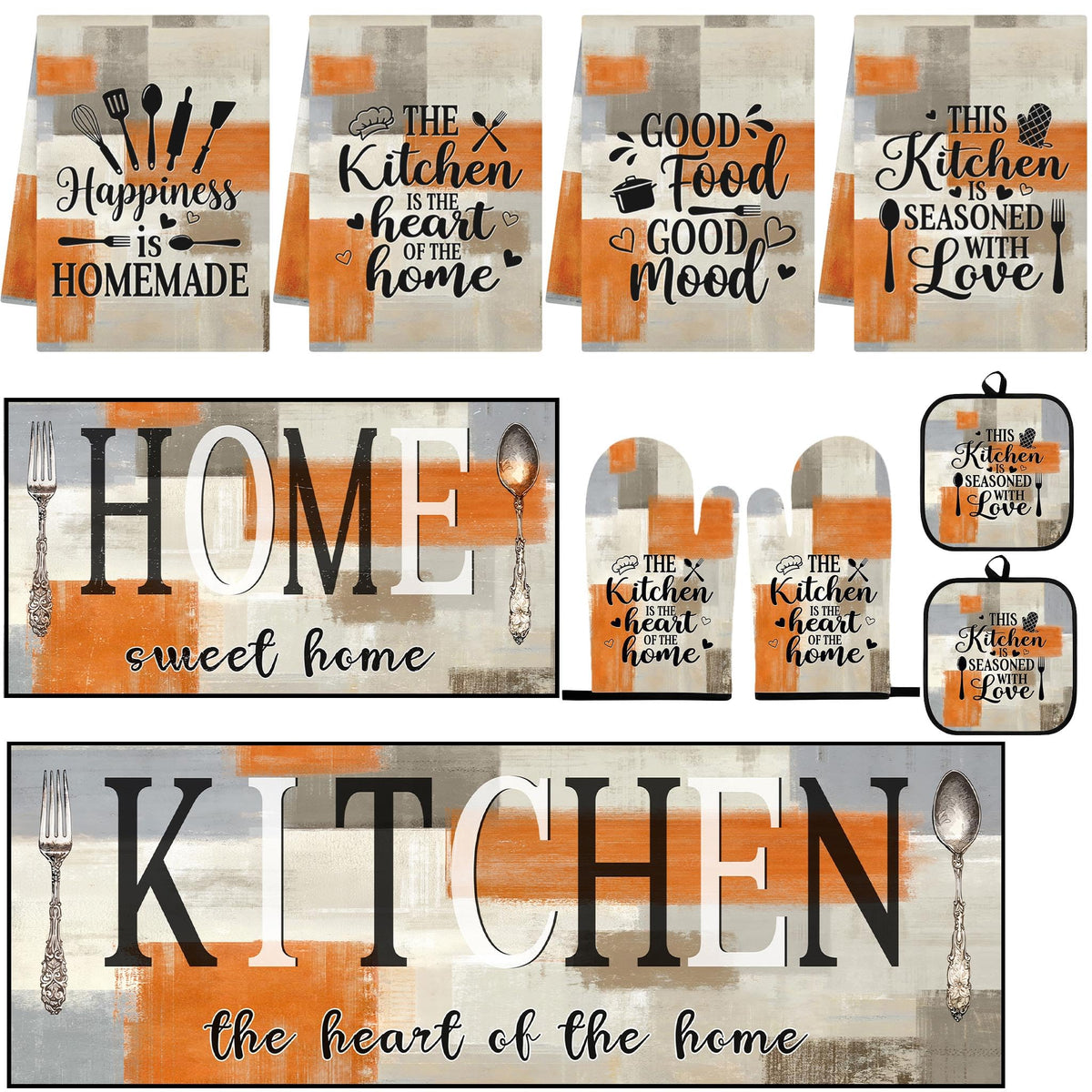 Nesphy Kitchen Decor and Accessories Set of 10, Orange Beige
