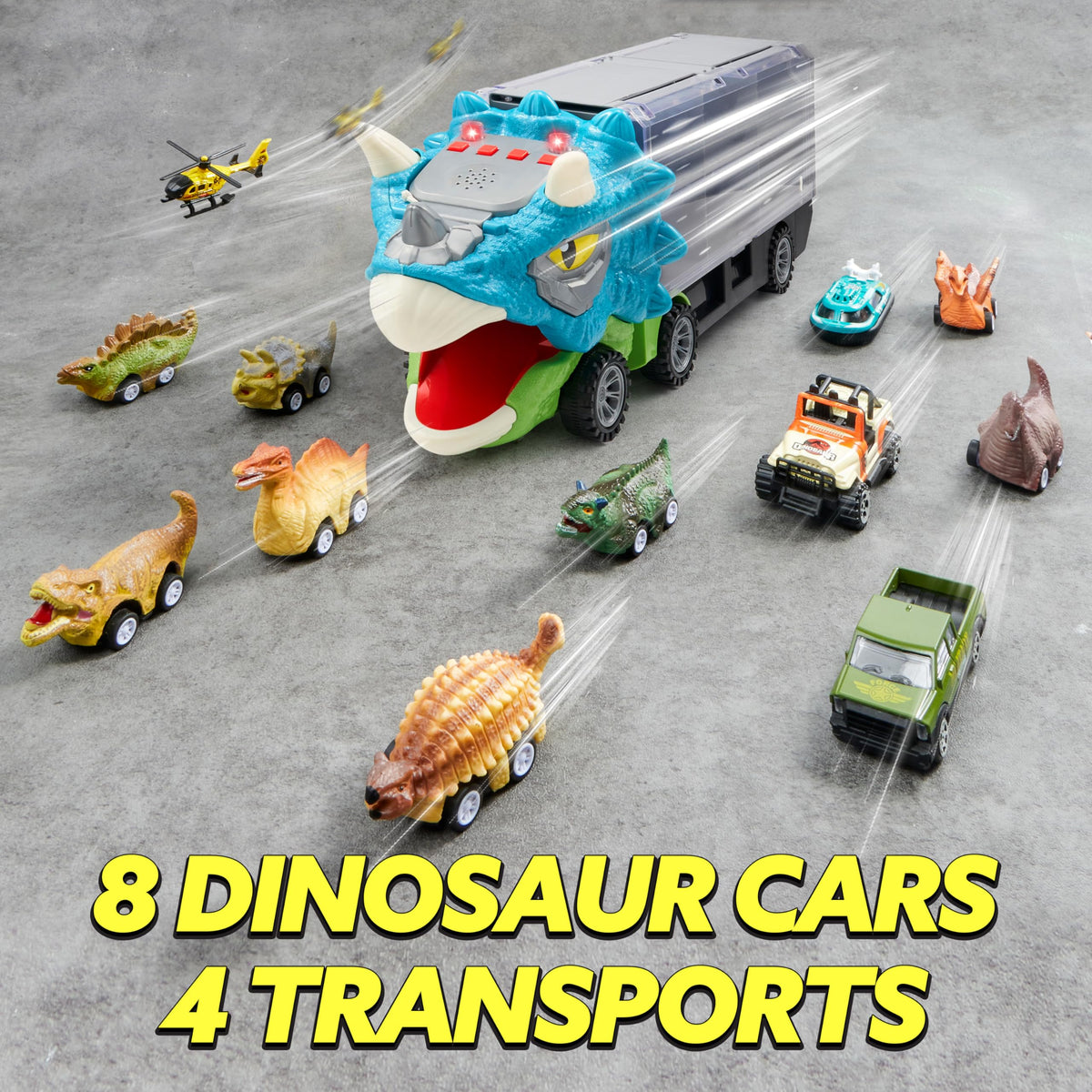 JOYIN 13 in 1 Dinosaur Toys for Kids 3-5, Triceraptor Dinosaur Truck with 12 Pull Back Cars, Birthday Gifts Toys for 3 4 5+ Year Old Boy, Transport Carrier Truck