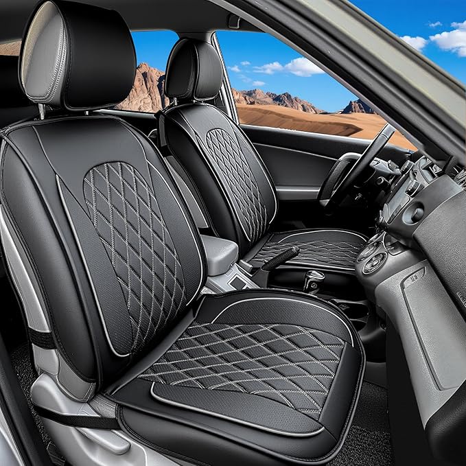 LINGVIDO Car Seat Covers for Front Seats (2 Seats) - Premium Perforated Nappa Leather,Waterproof Shield, Omni-Adapt Fit for SUVs Sedans, Ideal for Rideshare & Pets