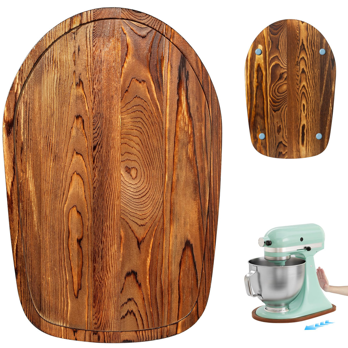 ENVTEK Pine Wood Mixer Slider Mat for KitchenAid 4.5‑5 Qt Tilt‑Head Stand Mixer, Brown