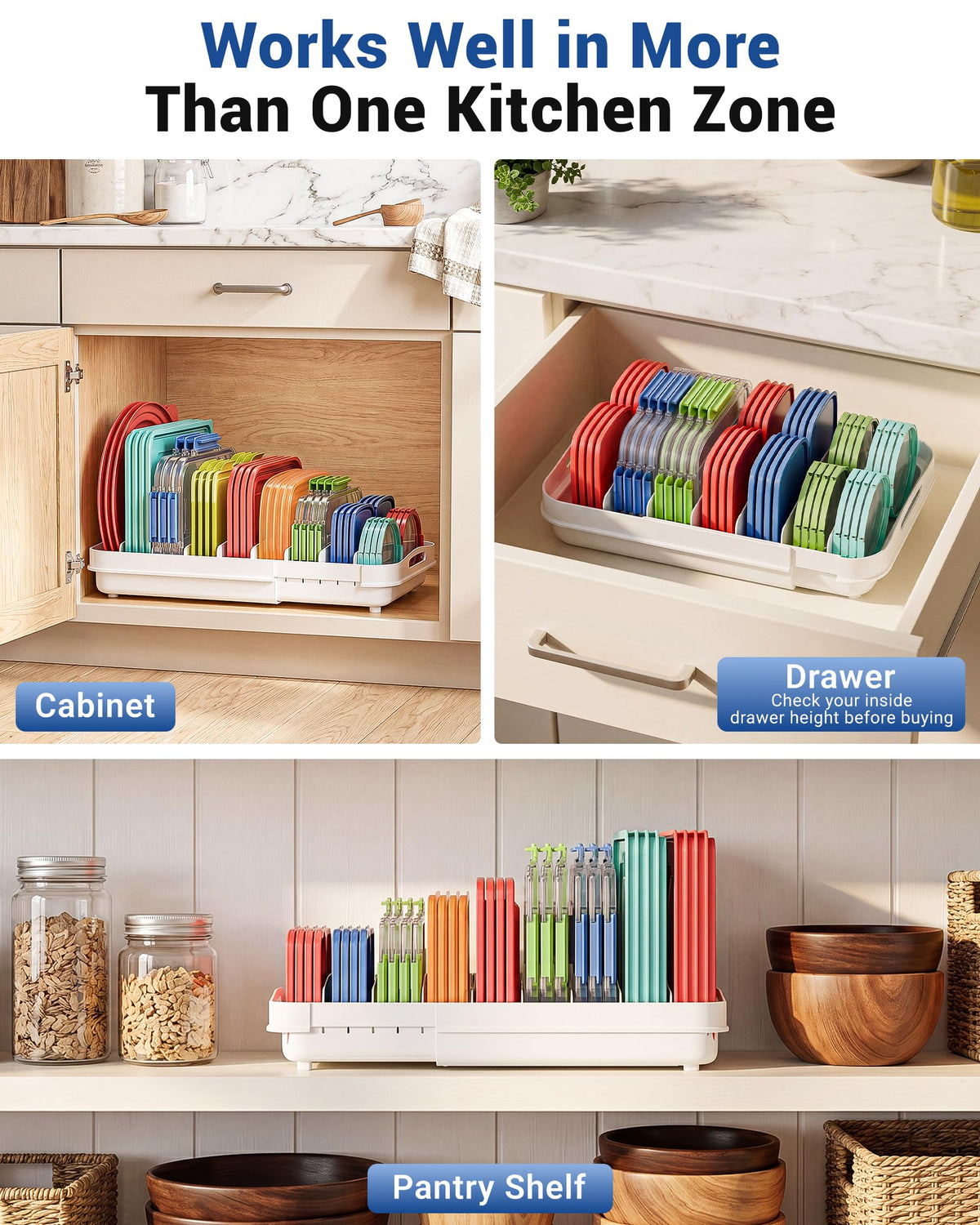 EVERIE Expandable Food Container Lid Organizer for 12-Inch Deep Cabinets