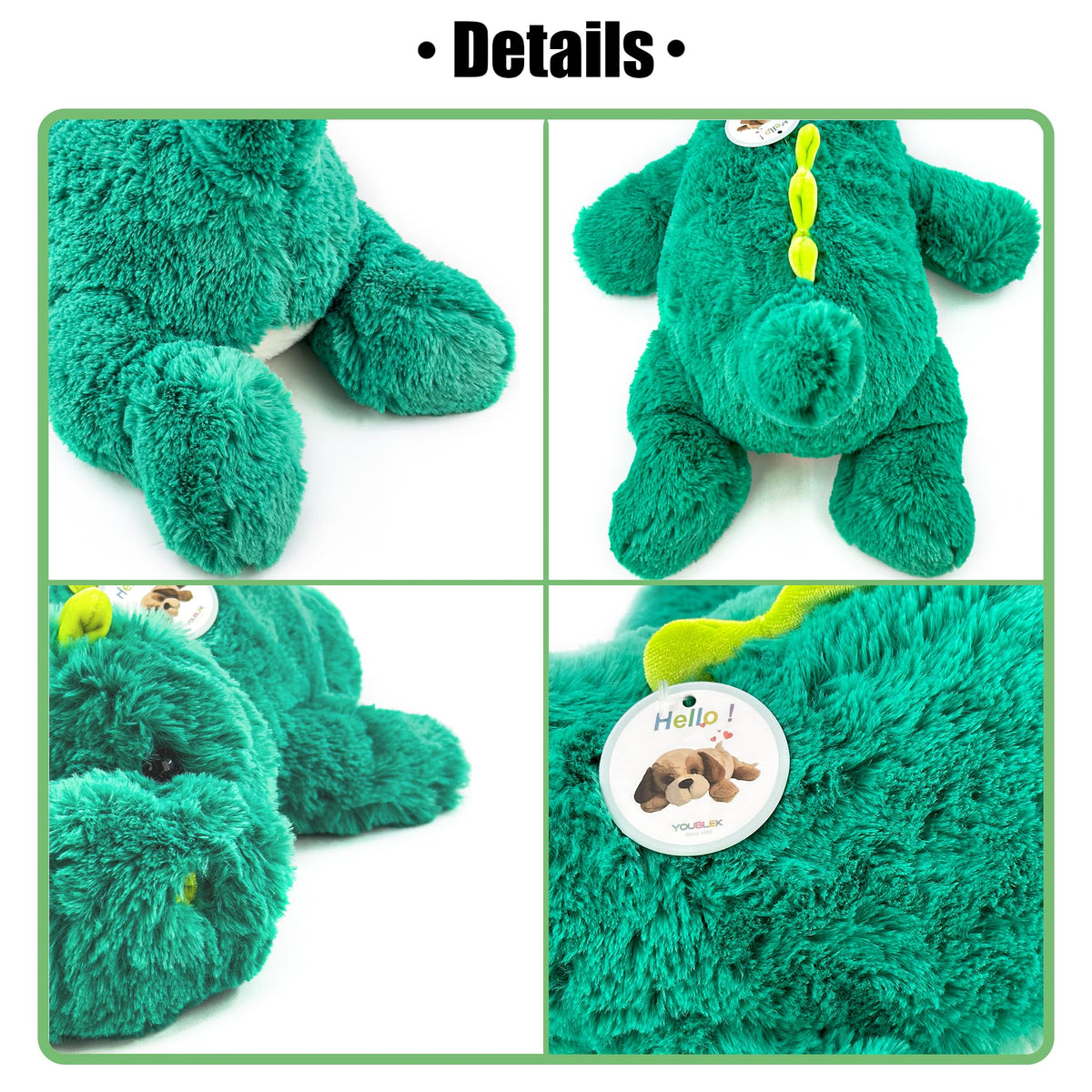 YOUBLEK 16" 2 Lb Green Dinosaur Weighted Stuffed Animals, Plush Pillow Toy
