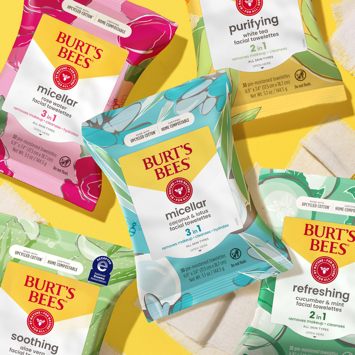 Burt's Bees, Aloe Vera Face Wipes, for Sensitive Skin, Soothing Makeup Remover & Facial Cleansing Towelettes, 30 Count (1 Pack)