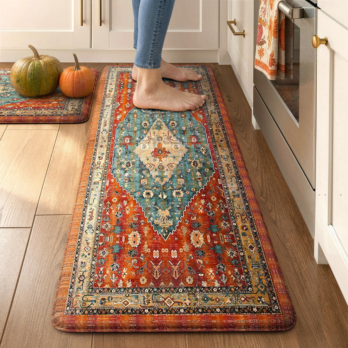 Collive Boho Kitchen Rugs Sets of 2 Fall Kitchen Mats for Floor Waterproof