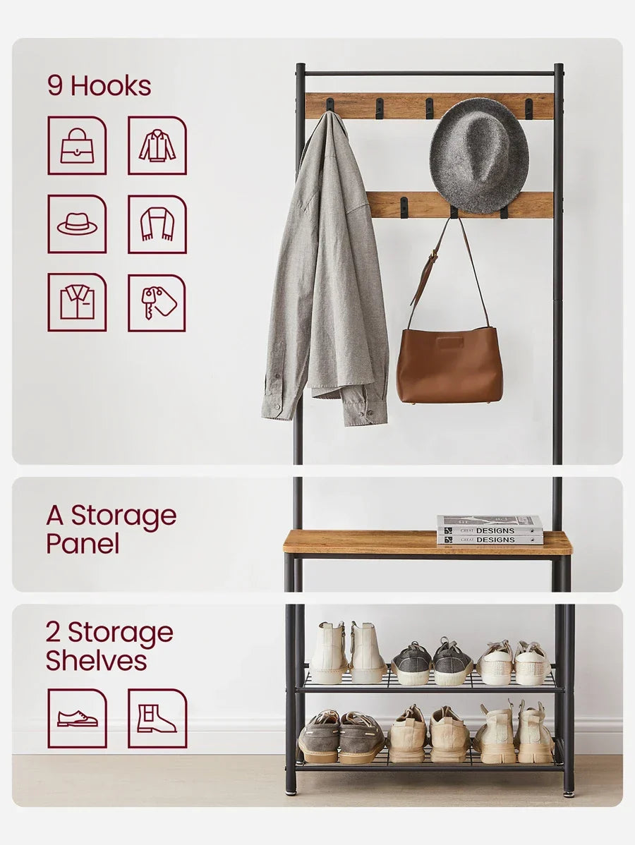 VASAGLE Coat Rack, Hall Tree With Shoe Storage Bench