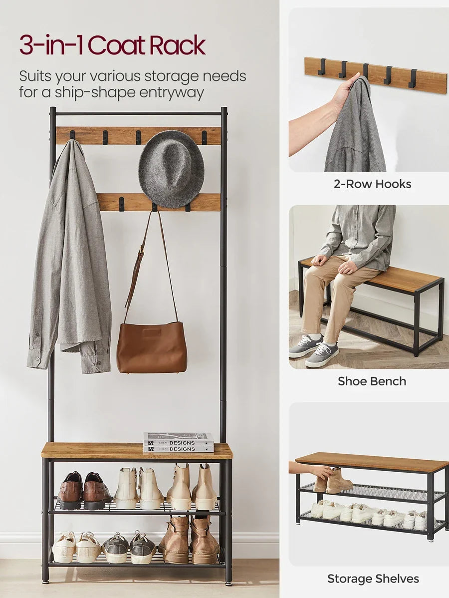 VASAGLE Coat Rack, Hall Tree With Shoe Storage Bench