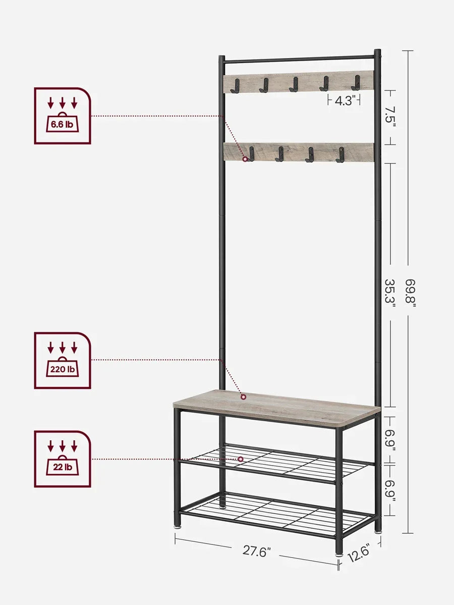 VASAGLE Coat Rack, Hall Tree With Shoe Storage Bench